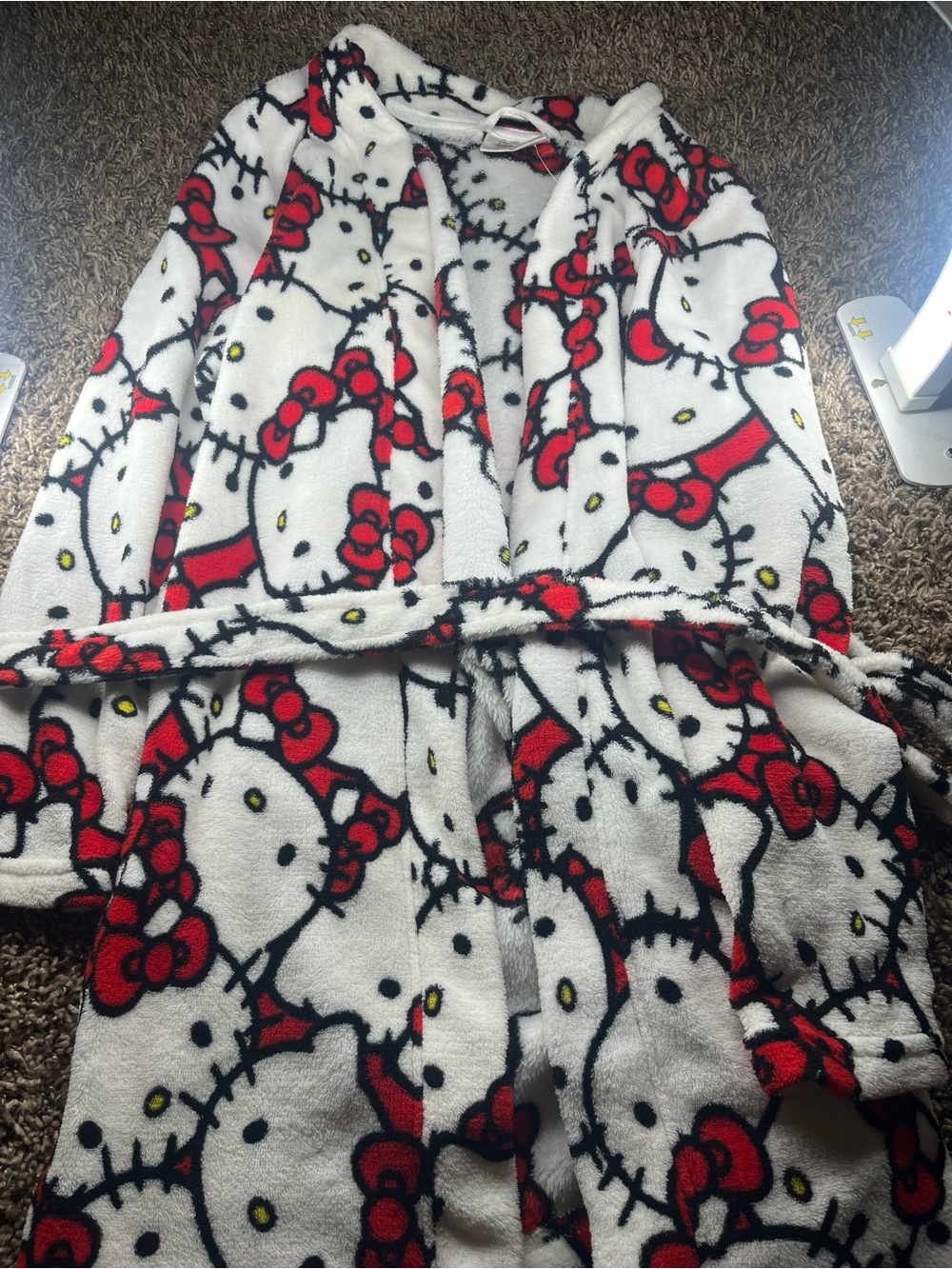Hello Kitty White & Red Plush Kids Robe with All-Over Character Print